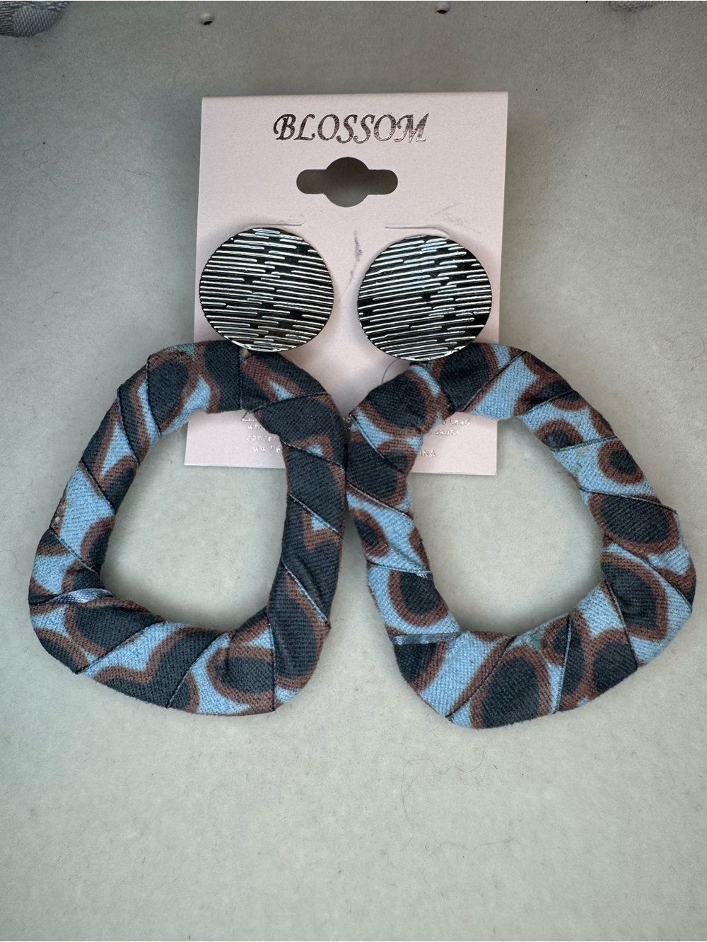 New Blossom Leopard Print Blue & Brown Fabric Hoop Earrings